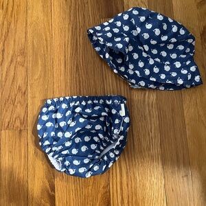 Blue Whale Print Kids Hat and Diaper Cover Set